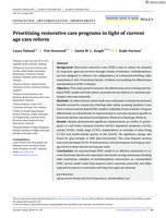 Prioritising restorative care programs in light of current age care reform
