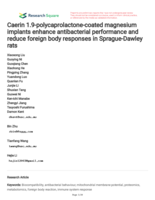 Caerin 1.9-polycaprolactone-coated magnesium implants enhance antibacterial performance and reduce foreign body responses in Sprague-Dawley rats