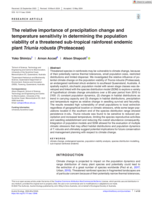 The relative importance of precipitation change and temperature sensitivity in determining the population viability of a threatened sub-tropical rainforest endemic plant Triunia robusta (Proteaceae)