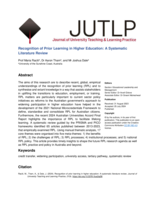 Recognition of Prior Learning in Higher Education: A Systematic Literature Review