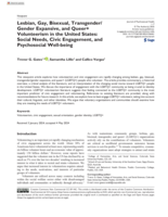 Lesbian, Gay, Bisexual, Transgender/Gender Expansive, and Queer+ Volunteerism in the United States: Social Needs, Civic Engagement, and Psychosocial Well-being