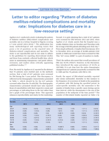 Letter to editor regarding “Pattern of diabetes mellitus-related complications and mortality rate: Implications for diabetes care in a low-resource setting”