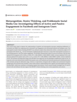 Metacognition, Desire Thinking, and Problematic Social Media Use: Investigating Effects of Active and Passive Engagement in Facebook and Instagram Users