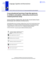 Cross-situational learning of sign-like gestures in children and adults: a behavioural and event-related potential study
