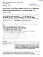 Incidence of postoperative delirium in older adults undergoing surgical procedures: A systematic literature review and meta‐analysis