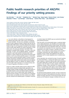 Public health research priorities of ANZJPH: Findings of our priority setting process