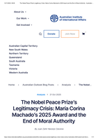 The Nobel Peace Prize’s Legitimacy Crisis: María Corina Machado’s 2025 Award and the End of Moral Authority