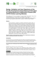 Design, Validation and User Experience of the Faculty Development Interprofessional Education for Interprofessional Collaborative Practice (IPE-4-IPCP) Online Learning Modules