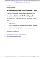 Reconsolidation blockade with propranolol as a novel treatment for chronic low-back pain: a double-blind randomized placebo-controlled feasibility study
