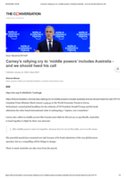 Carney’s rallying cry to ‘middle powers’ includes Australia - and we should heed his call