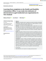 Learning from complaints to the Health and Disability Commission Office: A case study into indicators of deterioration in aged residential care organisations in New Zealand