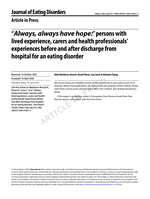 “Always, always have hope:” persons with lived experience, carers and health professionals’ experiences before and after discharge from hospital for an eating disorder