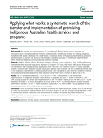 Applying what works: a systematic search of the transfer and implementation of promising Indigenous Australian health services and programs