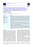 Exploring Australian Health Promotion Practitioners’ Awareness, Understanding and Application of Theories of the Policy Process in Health Promotion Practice: A Qualitative Study