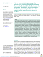 ‘We are experts in telling our story’: the perspectives of stakeholders from Aboriginal Community-Controlled Health Services on the health and wellbeing of urban First Nations Australians, and their priorities for a First Nations urban health research agenda in Australia