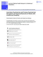 Australian Psychiatrists and Trainee Psychiatrists' Perceptions of Chemical Restraint of Adults with Intellectual Disability