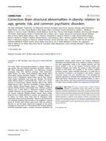 Correction: Brain structural abnormalities in obesity: relation to age, genetic risk, and common psychiatric disorders