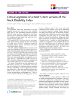 Critical appraisal of a brief 5 item version of the Neck Disability Index