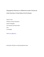 Geographical influences on settlement-location choices by initial colonizers: A case study of the Fiji Islands