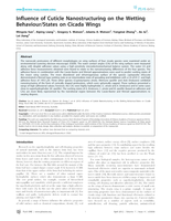Influence of Cuticle Nanostructuring on the Wetting Behaviour/States on Cicada Wings