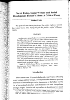 Social Policy, Social Welfare and Social Development-Pathakâs Ideas: A Critical Essay