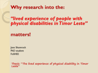 The lived experience of disability in Timor Leste