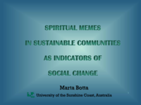 Spiritual Memes as Internal Indicators of Social Change in Sustainable Communities