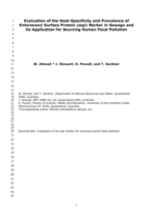 Evaluation of the Host-Specificity and Prevalence of Enterococci Surface Protein (esp) Marker in Sewage and its Application for Sourcing Human Fecal Pollution