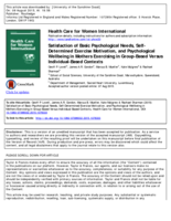 Satisfaction of Basic Psychological Needs, Self-Determined Exercise Motivation, and Psychological Well-Being in Mothers Exercising in Group-Based Versus Individual-Based Contexts