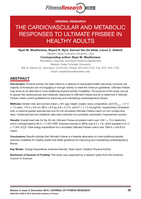 The Cardiovascular and Metabolic Responses to Ultimate Frisbee in Healthy Adults