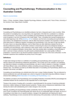 Counselling and Psychotherapy: Professionalisation in the Australian Context