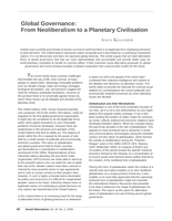 Global Governance: From Neoliberalism to a Planetary Civilisation