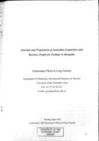Selection and Preparation of Australian Expatriates and Business People for Postings in Mongolia