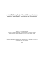 A Social Marketing Study of Financial Giving to Australian Charities: Demographics, Motivations and Relationships