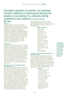 Counsellor education as practice: An Australian narrative reflection on teaching and learning the practice of counselling in a university setting (Part 3 & 4)