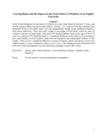 Leaving Home and the Impact on the Food Choices of Students at an English University