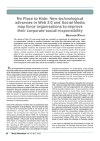 No place to hide: New technological advances in Web 2.0 and Social Media may force organisations to improve their corporate social responsibility