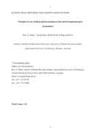 Principles for the Use of Ball Projection Machines in Elite and Developmental Sport Programmes