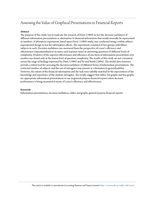 Assessing the Value of Graphical Presentations in Financial Reports