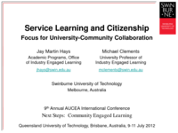 Service Learning and Citizenship: Focus for University-Community Collaboration