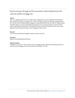 Interest Rate Pass-Through and the Asymmetric Relationship between the Cash Rate and the Mortgage Rate