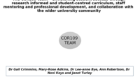 COR109 team envisioning student success through research informed and student-centred curriculum, staff mentoring and professional development, and collaboration with the wider university community