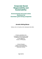 Corporate Social Responsibility and Sustainability: Environmental and social online disclosure by Australian gold mining companies