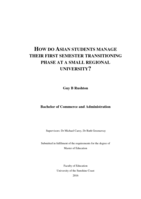 How do Asian students manage their first semester transitioning phase at a small regional university?