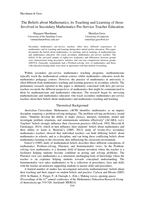 The Beliefs about Mathematics, its Teaching and Learning of those Involved in Secondary Mathematics Pre-Service Teacher Education