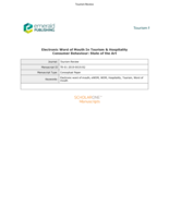 Electronic Word of Mouth In Tourism & Hospitality Consumer Behaviour: State of the Art