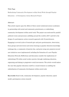 Radicalising Community Development within Social Work through Popular Education—A Participatory Action Research Project