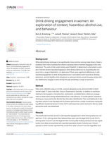 Drink driving engagement in women: An exploration of context, hazardous alcohol use, and behaviour