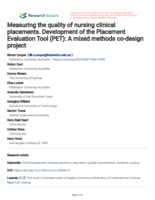 Measuring the quality of nursing clinical placements. Development of the Placement Evaluation Tool (PET): A mixed methods co-design project