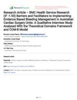 Barriers and Facilitators to Implementing Evidence Based Bleeding Management in Australian Cardiac Surgery Units: A Qualitative Interview Study Analysed With the Theoretical Domains Framework and COM-B Model